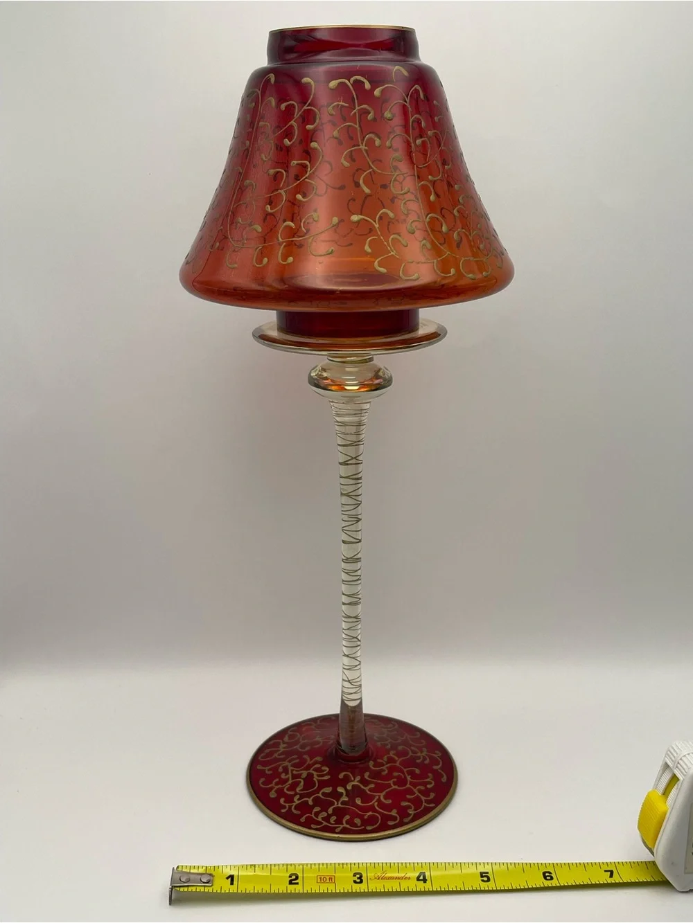Pier 1 Imports, 2 pc., Hand Painted Glass, Long-stem Tea light Holder and Shade